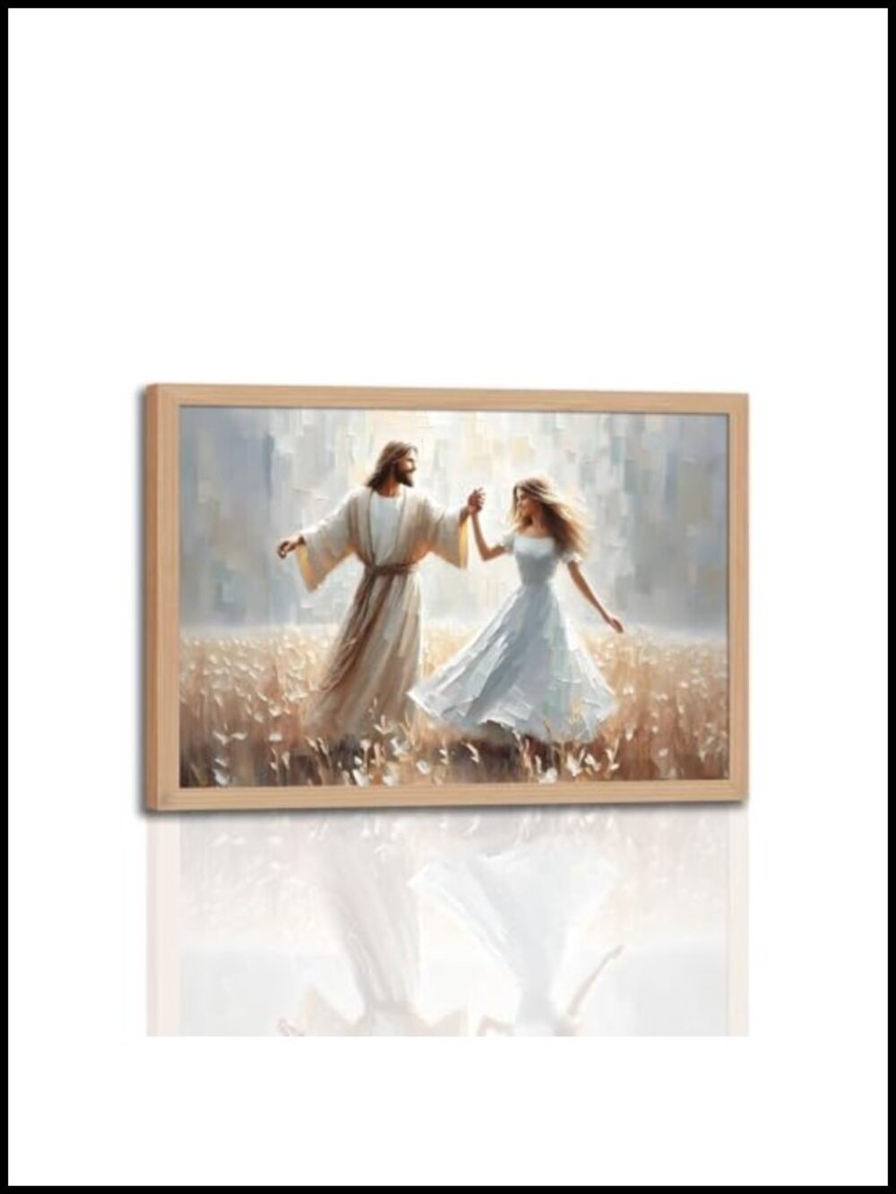 Framed Religious Canvas Wall Art Jesus Woman Dancing Inspirational Print